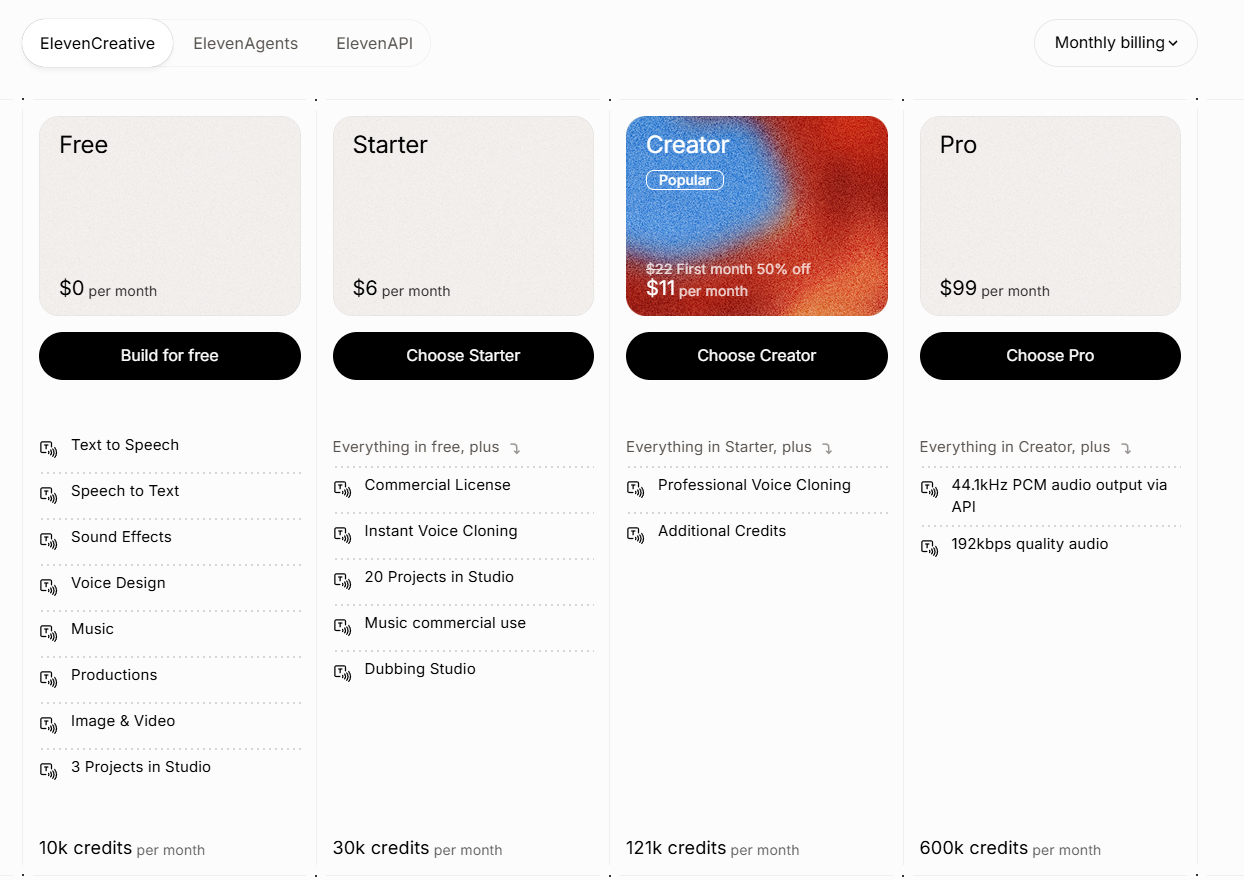 🔥 ElevenLabs Account Plan: Starter/ Creator/ Pro