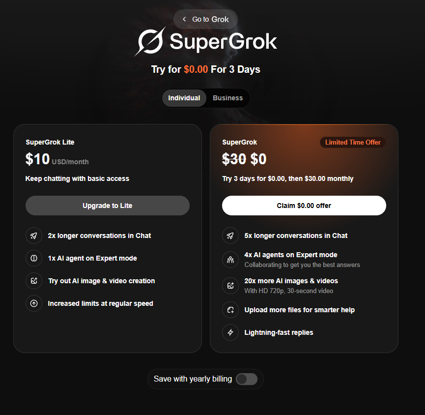 🔥 Grok Account Plans: SuperGrok / Business